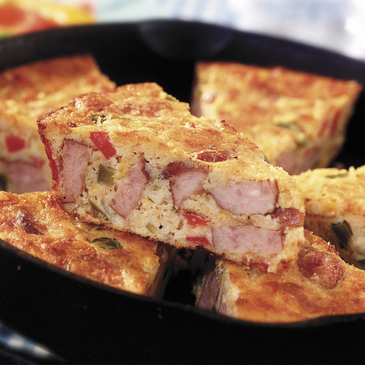 Slices of cajun cornbread skillet on a plate