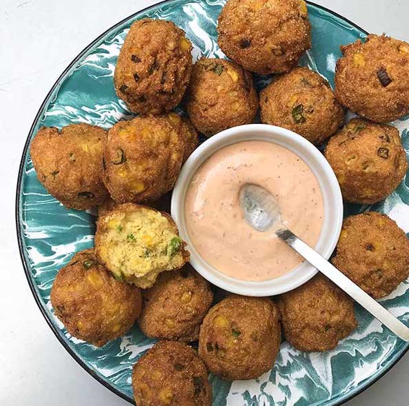 Fresh Corn Fritters with Comeback Sauce