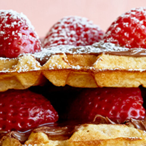 strawberry topped waffles