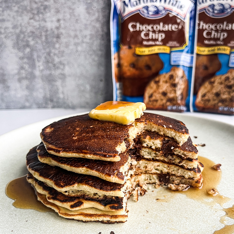 Chocolate Chip Pancakes with Berry Sauce